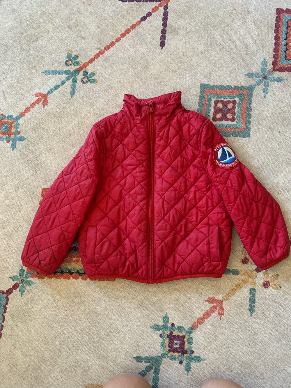 Petit Bateau Quilted Red Puffer Jacket with Patch